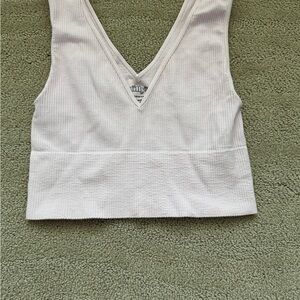 Light Pink V-Neck Ribbed Crop Top